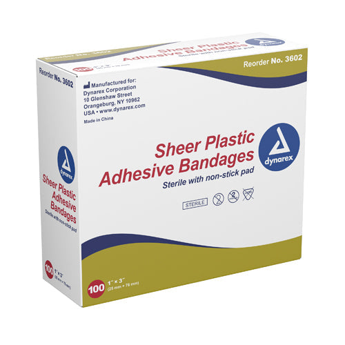 Adhesive Bandages Sheer Strips 3/8 x 1-1/2 Sterile Bx/100 - Latex-Free, Minor Wound Care