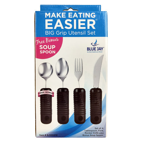 Big Grip Utensil Set for Weak Grip - Blue Jay Brand, Built-Up Handles, Dishwasher Safe