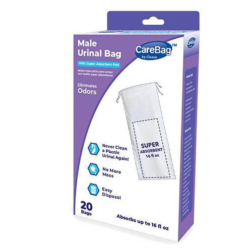 CareBag Men's Urinal Bag with Super Absorbent Pad - Spill-Proof, Odor Control - Box of 20