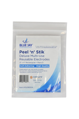 Blue Jay Reusable TENS Electrodes - 3x4 Rectangle, 2-Pack - Premium Self-Adhesive Electrode Pads