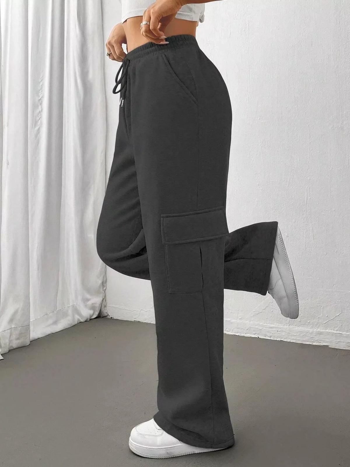 Pantalones de corte holgado con cintura con cordón