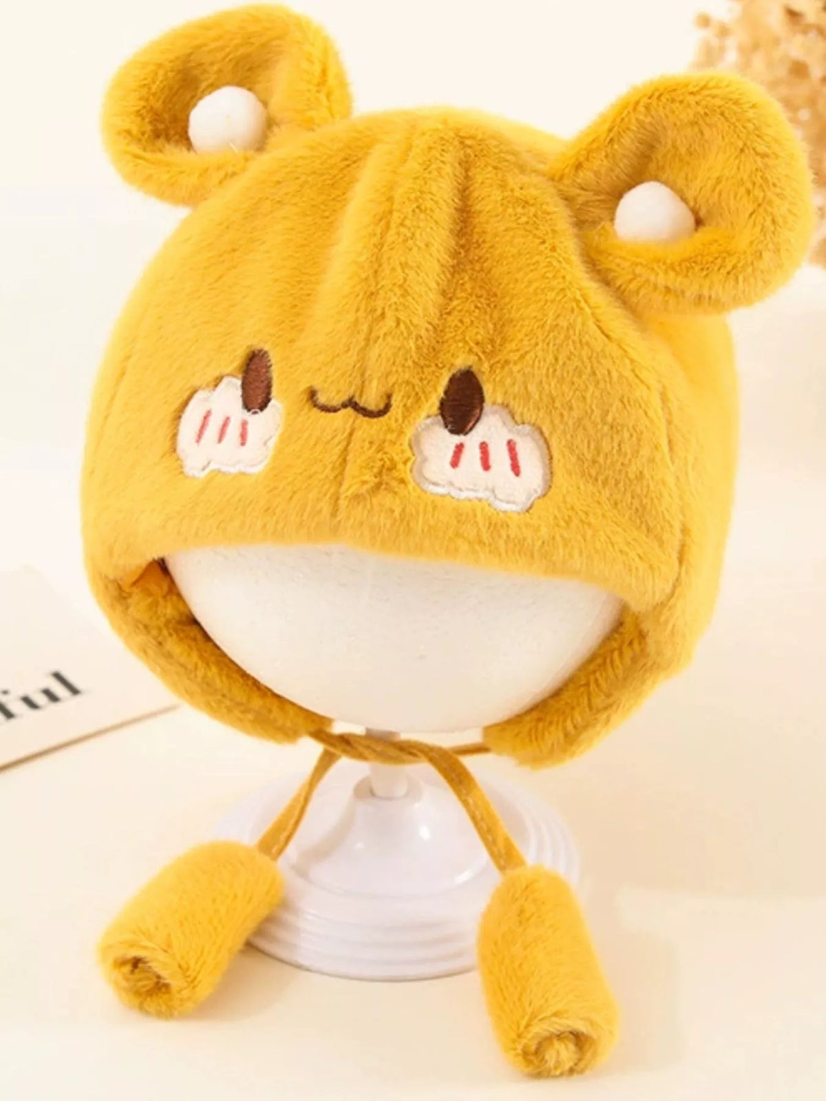 Gorro de felpa con orejas de oso para niños
