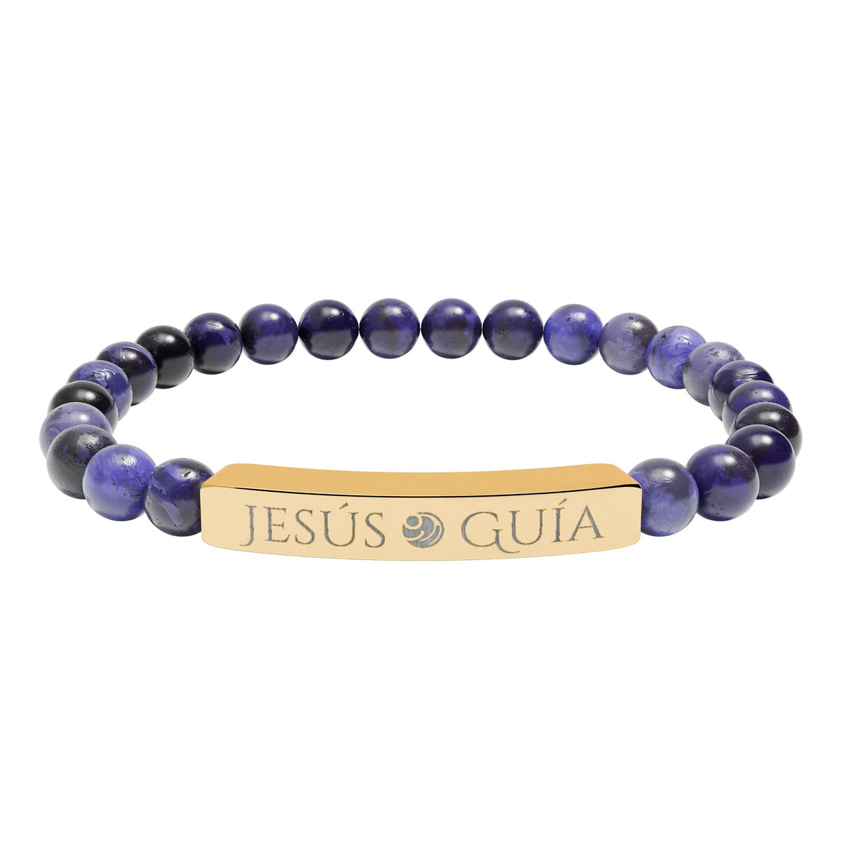 Pulsera de barra de piedra natural grabada - "Jesús guía"