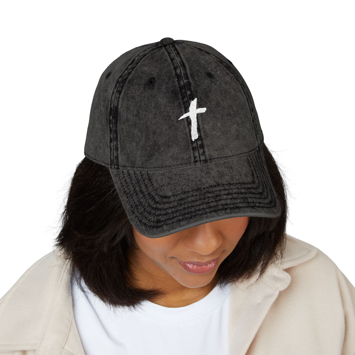 Embroidered Cross Vintage Cap