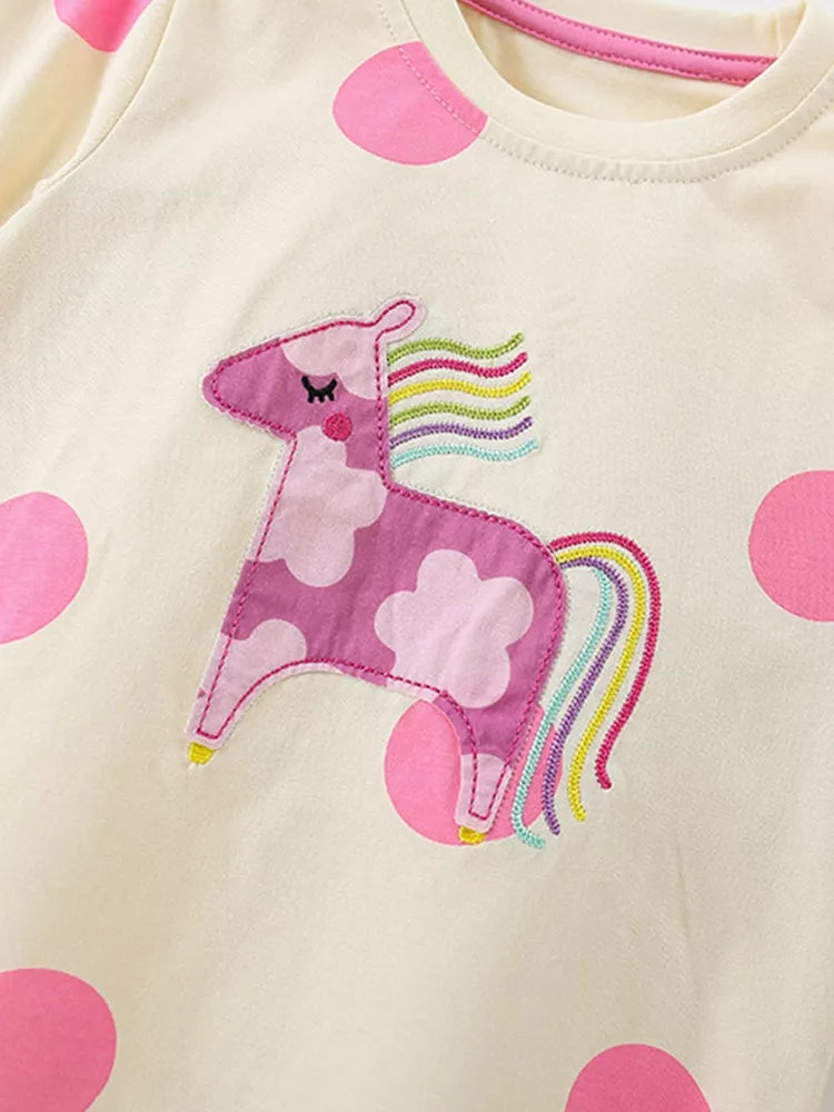 Conjunto de pijama de camiseta y pantalón de unicornio con lunares para niños