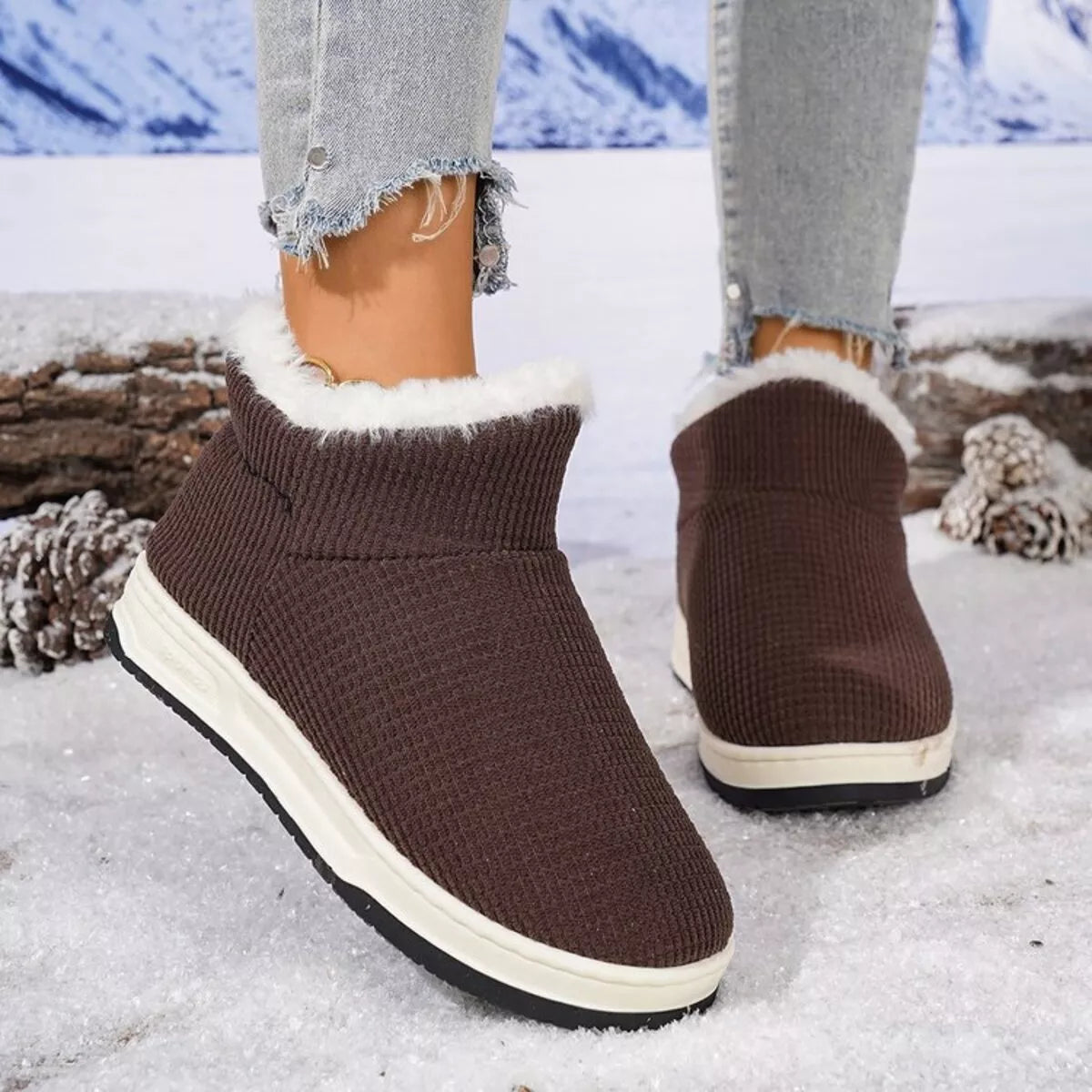 Botines de punto acogedores con forro de felpa