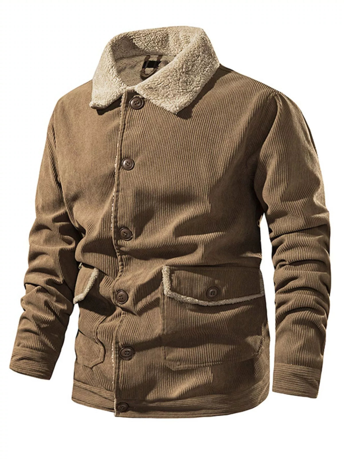Chaqueta con botones de pana y forro Sherpa para hombre