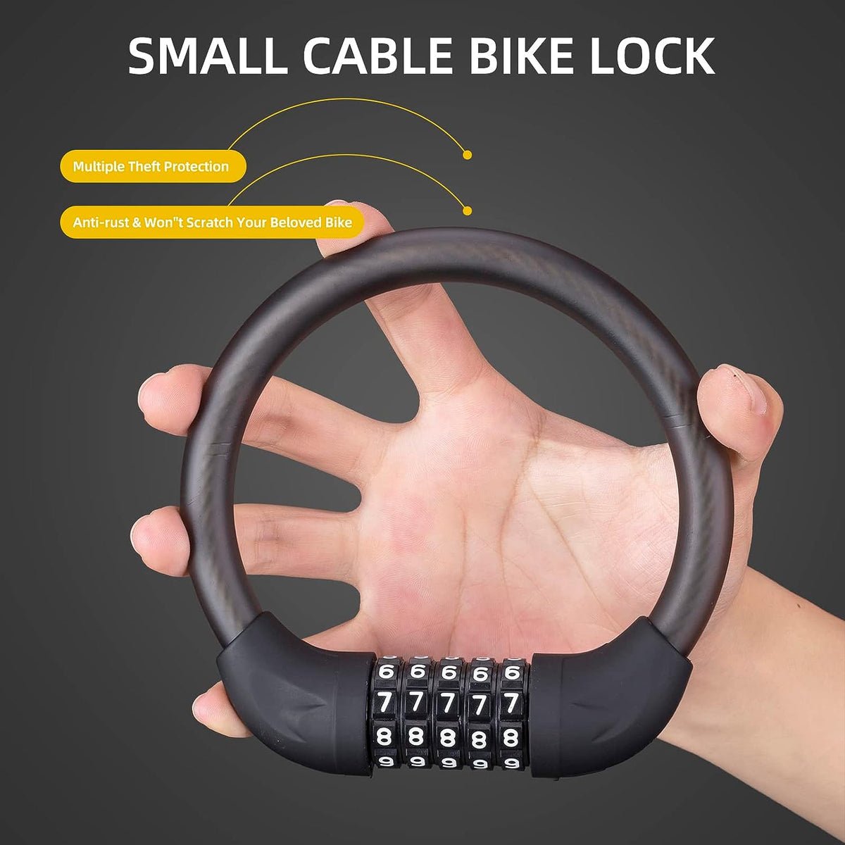 Candado para bicicleta ROCKBROS con combinación de 5 dígitos, ligero y pequeño, con cable para bicicleta de montaña. 