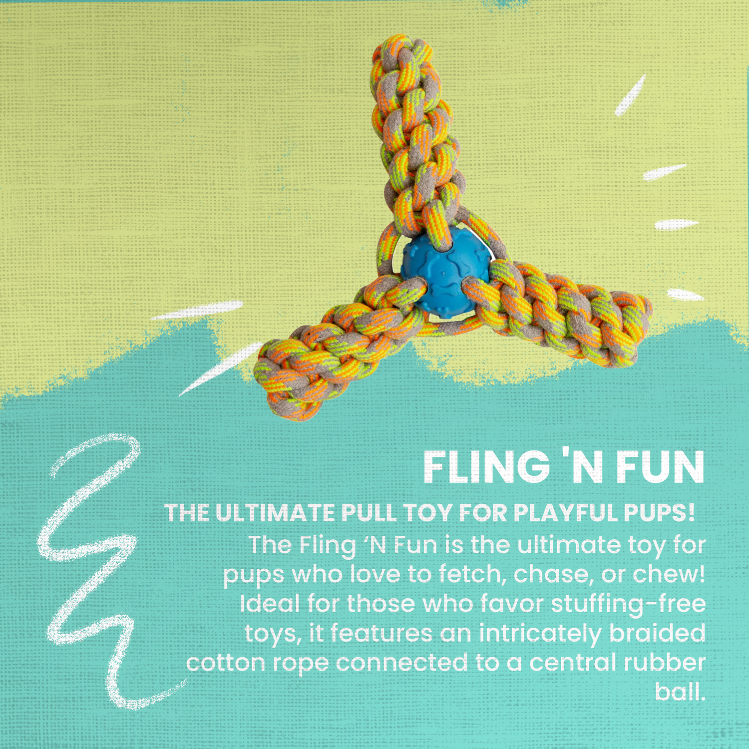 Snugarooz Fling 'N Fun – Pelota interactiva de cuerda y TPR (11.5")