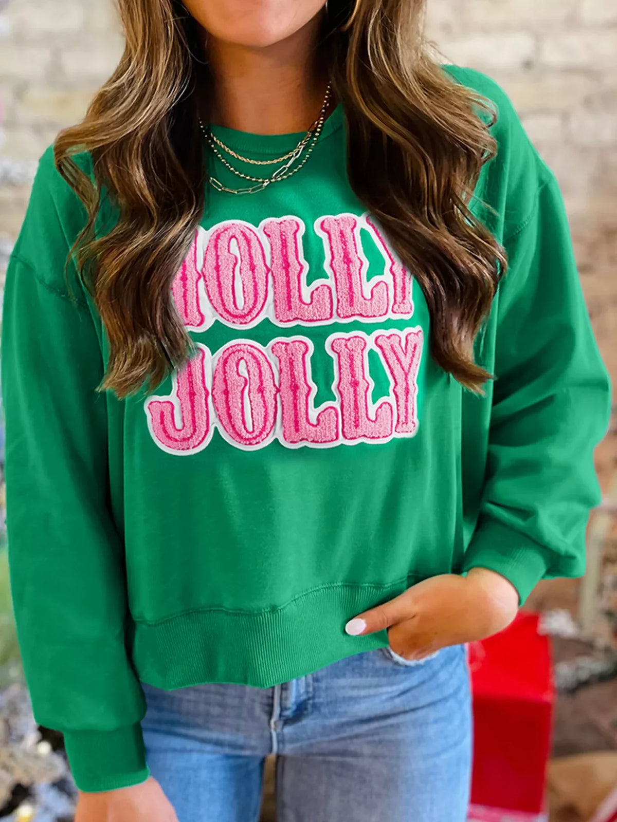 Sudadera con bordado navideño HOLLY JOLLY Toalla