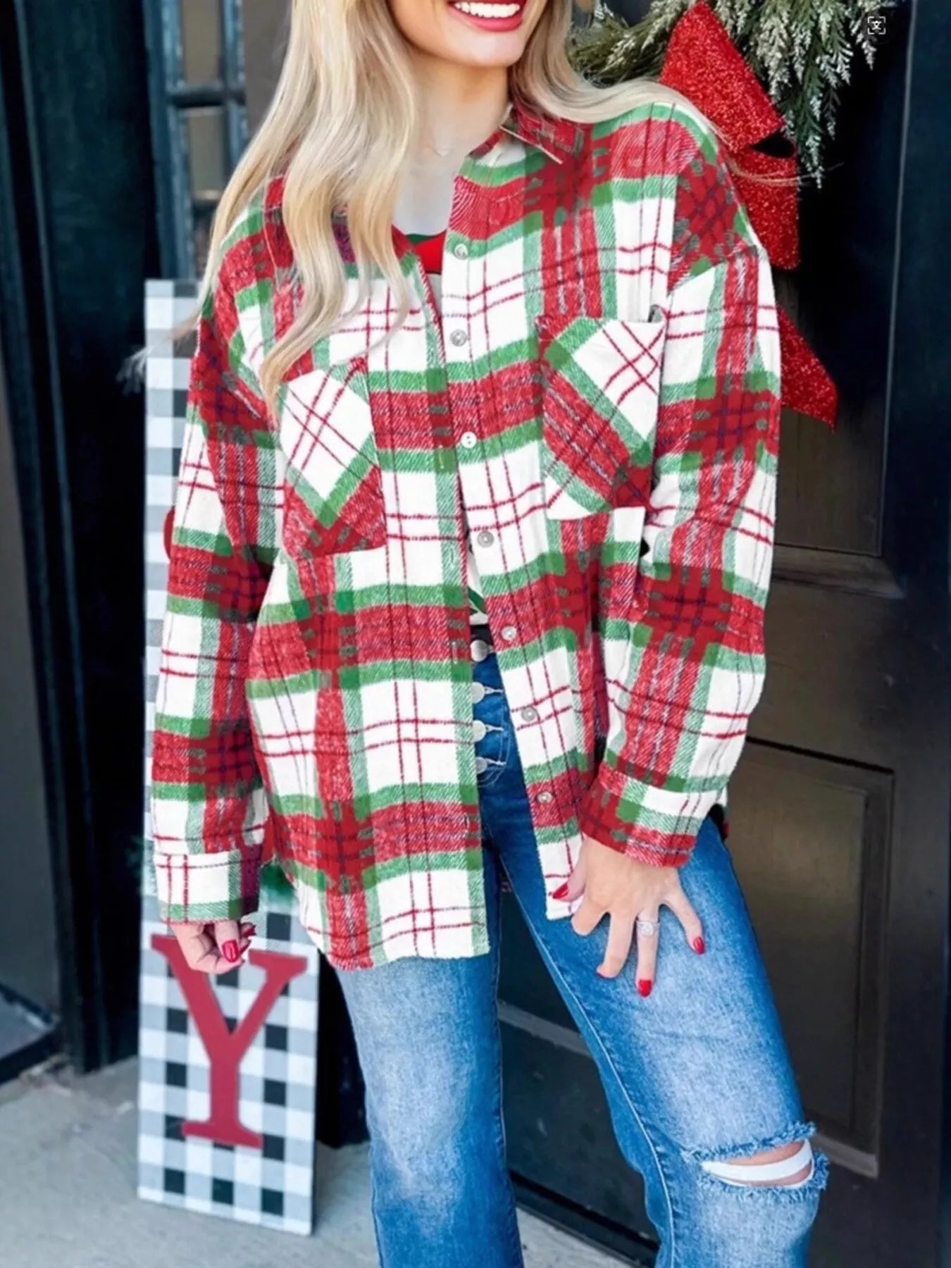 Camisa Chaqueta a Cuadros de Manga Larga con Botones