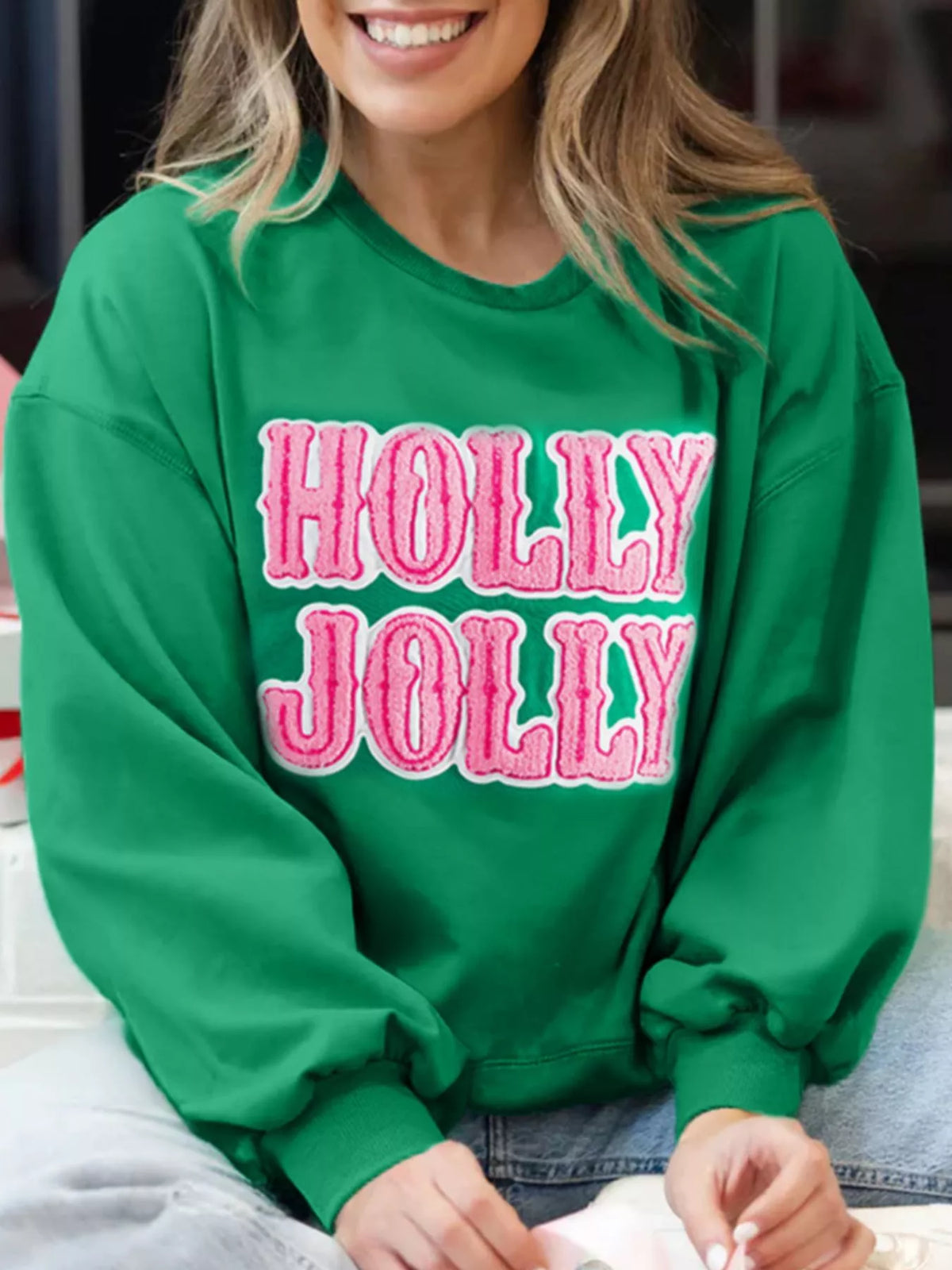 Sudadera con bordado navideño HOLLY JOLLY Toalla