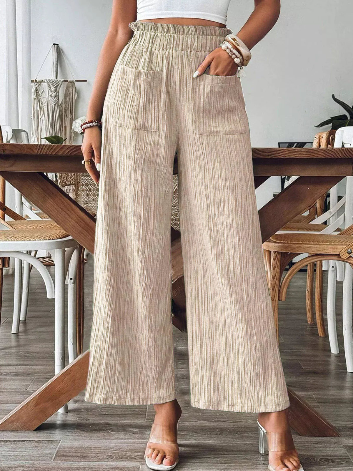 Pantalones Anchos de Tiro Alto