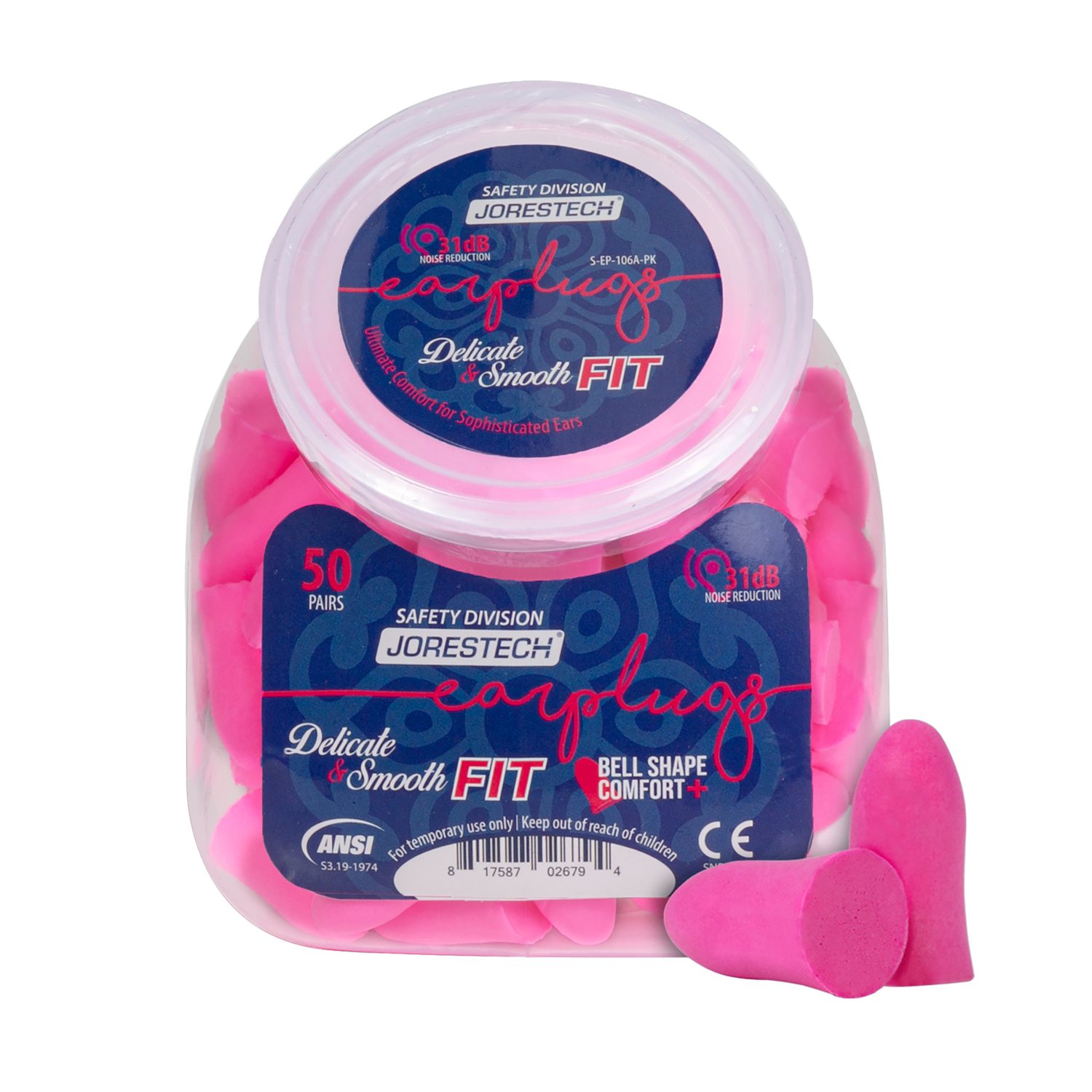 31dB NRR Bell-Shaped Soft Foam Earplugs - 50 Pairs
