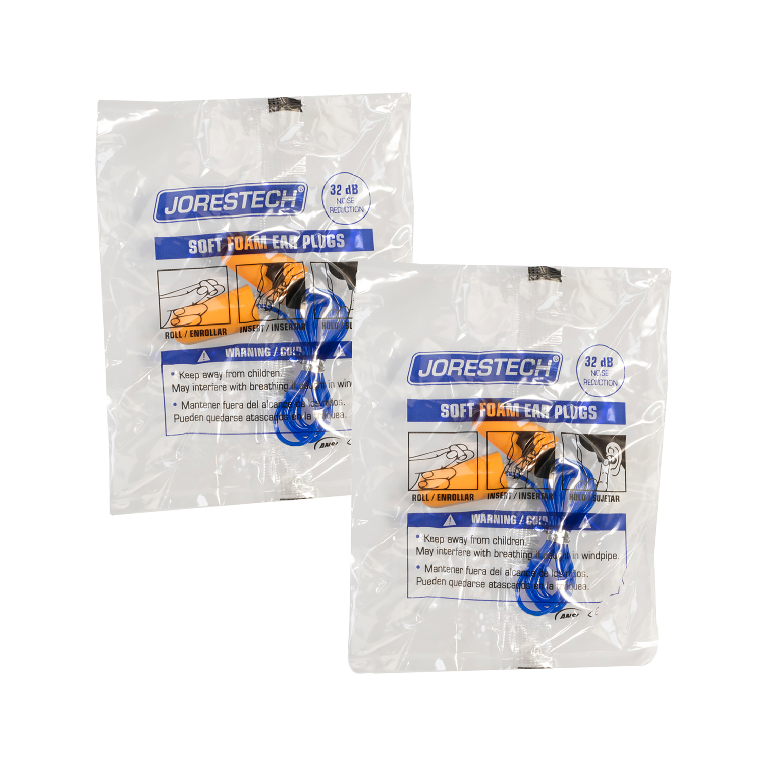 32dB NRR Soft Foam Earplugs with PVC Cord – 100 Pairs