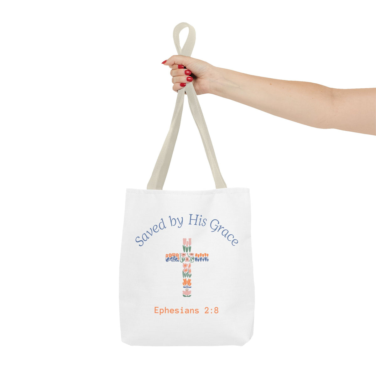 Bolsa tote cristiana — "Salva por Su gracia"