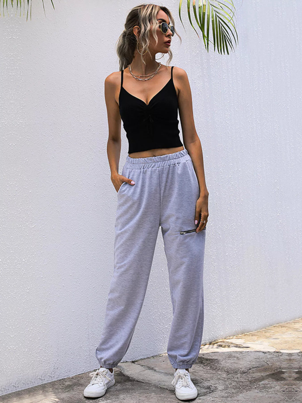 Pantalones deportivos casuales de cintura alta con aberturas