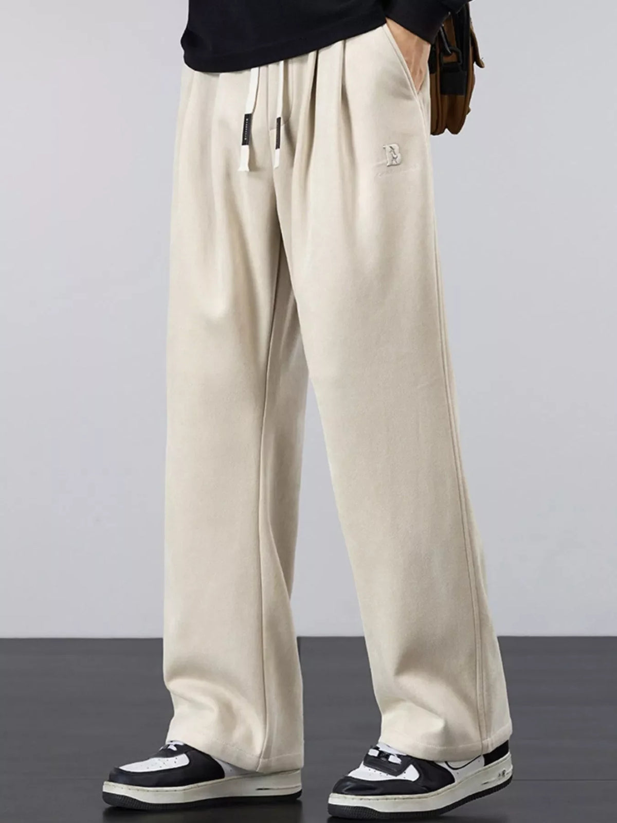 Pantalones casuales de talla grande para hombre, holgados con cordón