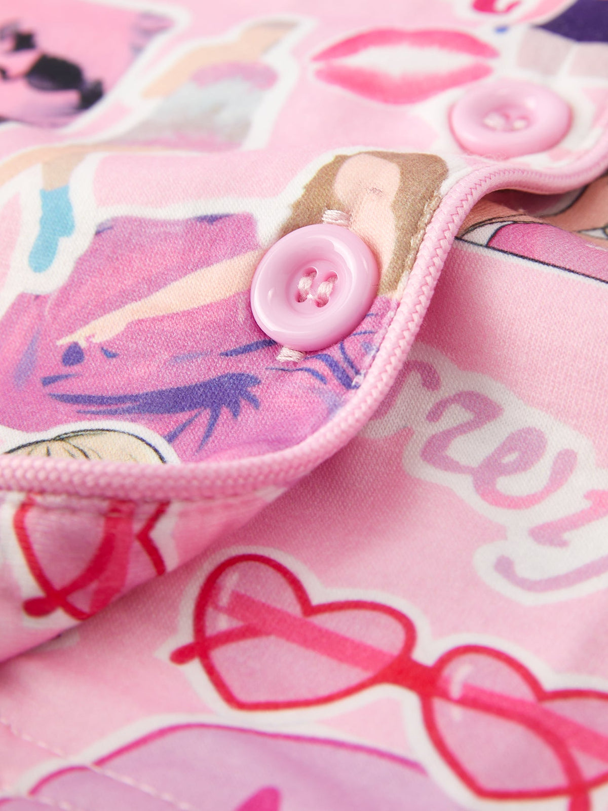 Conjunto de pijama rosa de manga corta con botones y solapa TS