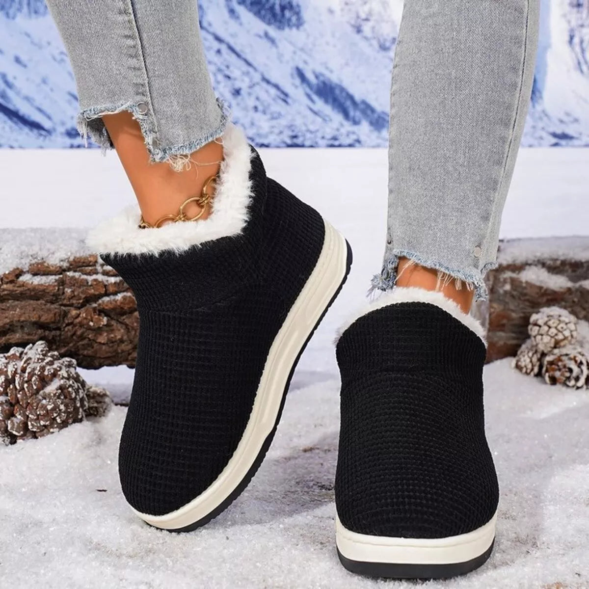 Botines de punto acogedores con forro de felpa