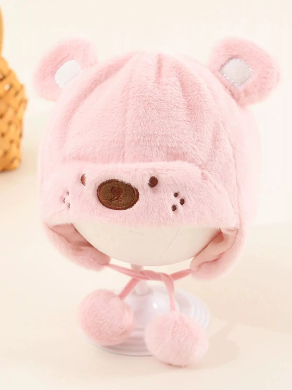 Gorro de felpa con orejas de oso para niños