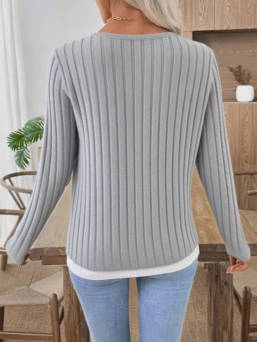 Camiseta Henley de manga larga de punto acanalado