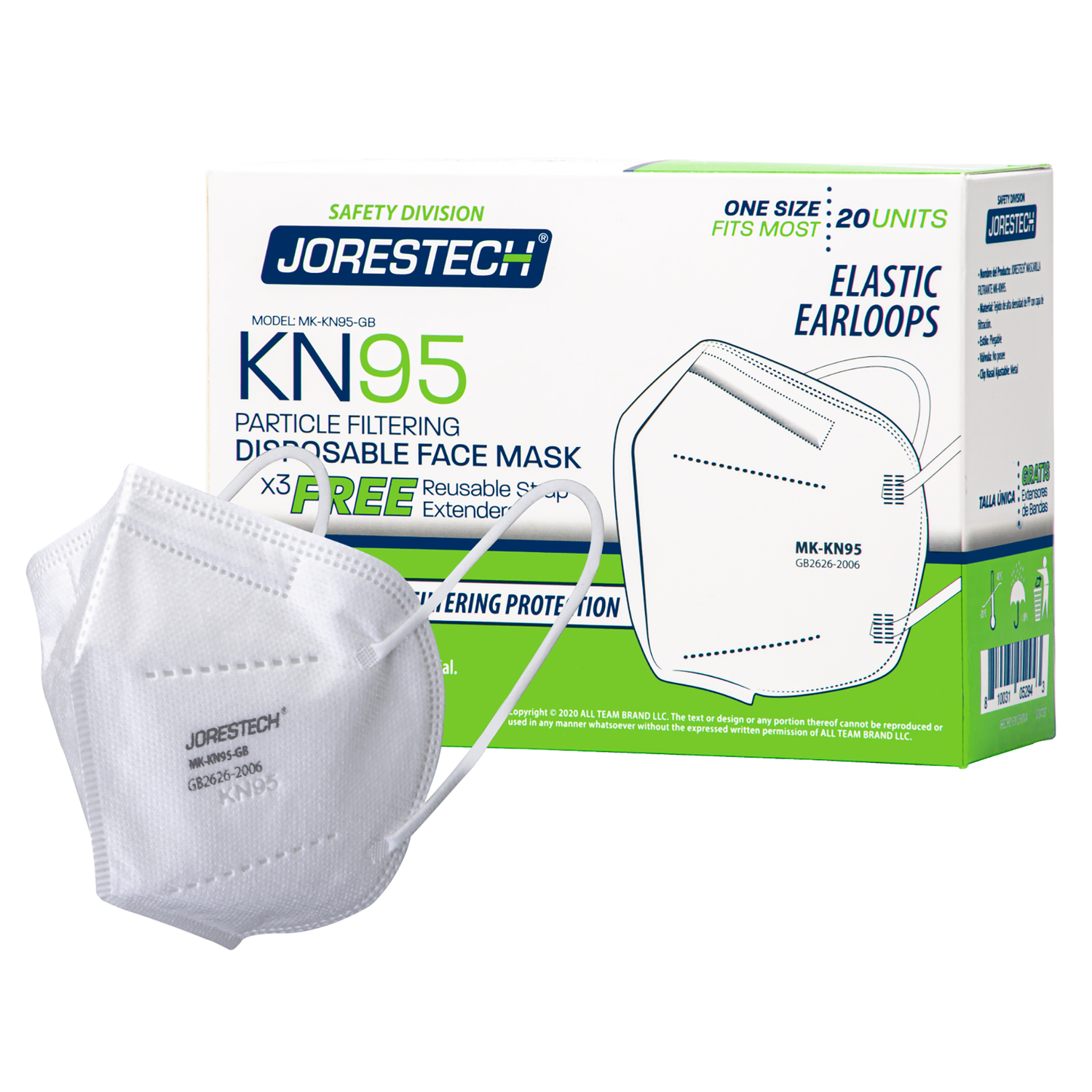 Mascarillas protectoras desechables KN95 de 4 capas (paquete de 20)