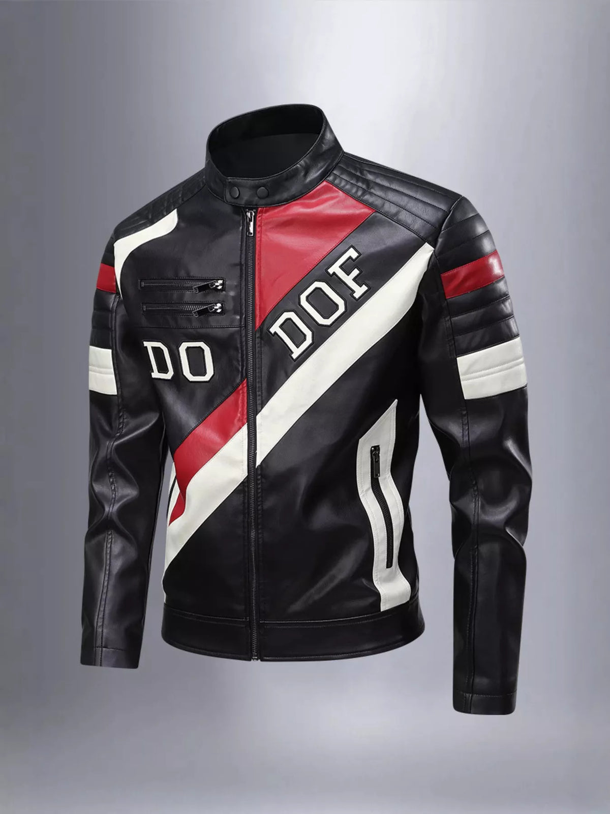 Men's Full Size Color Block Motorcycle Leather Jacket Plus Size