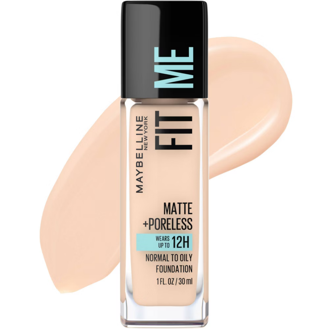 Base de maquillaje Maybelline Fit Me Matte + Poreless en tono marfil natural 112 (1 oz)