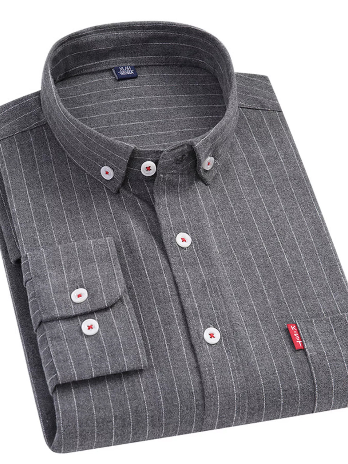 Camisa informal de manga larga a rayas de talla grande para hombre