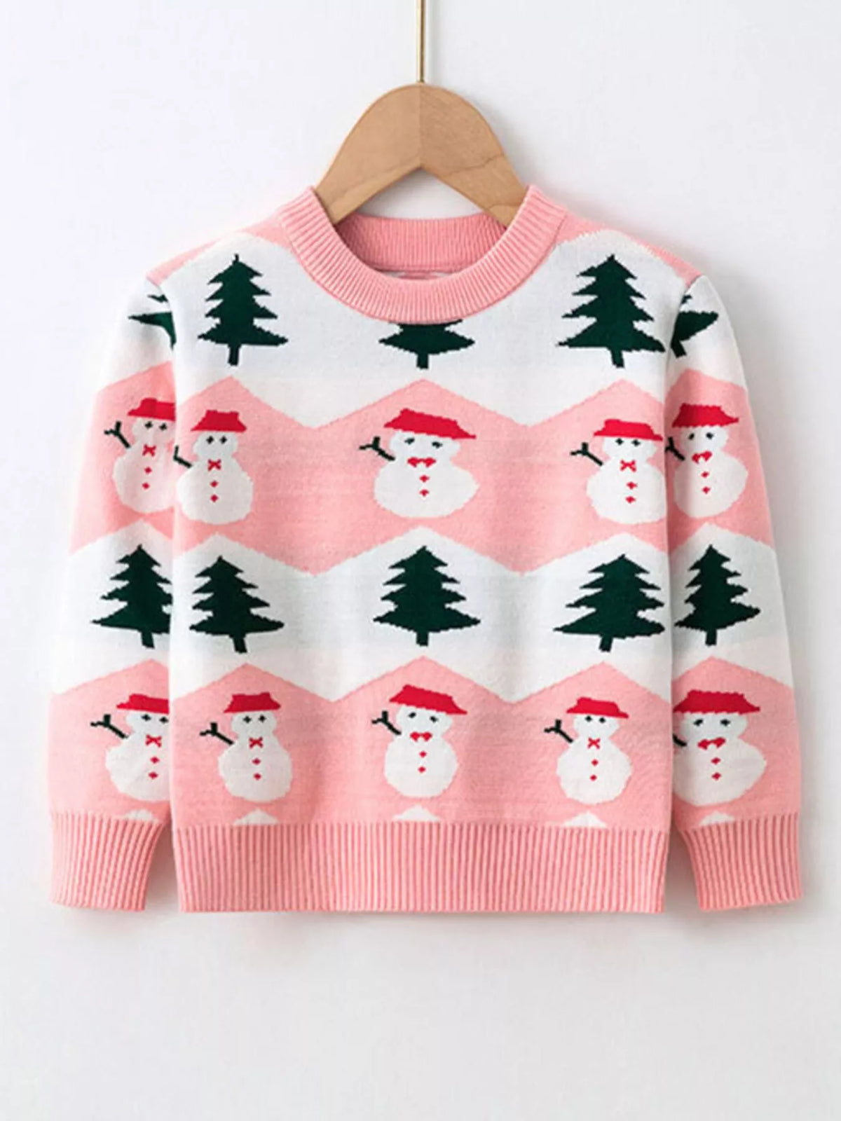 Suéter para niños con patrón de muñeco de nieve y árbol