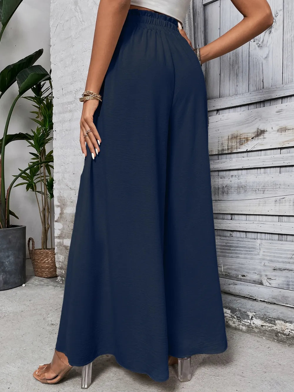 Pantalones anchos de cintura alta con lazo de miel