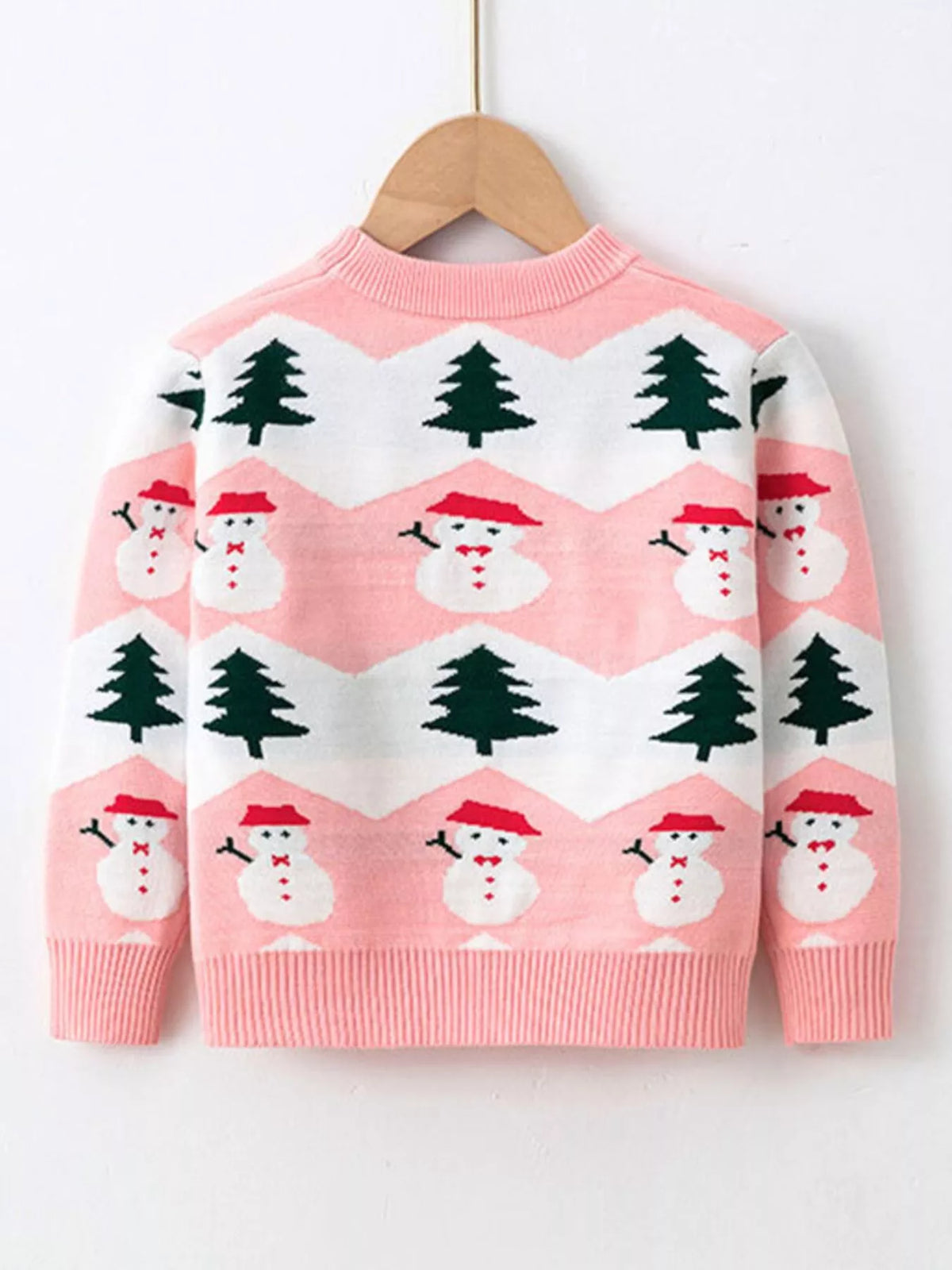 Suéter para niños con patrón de muñeco de nieve y árbol