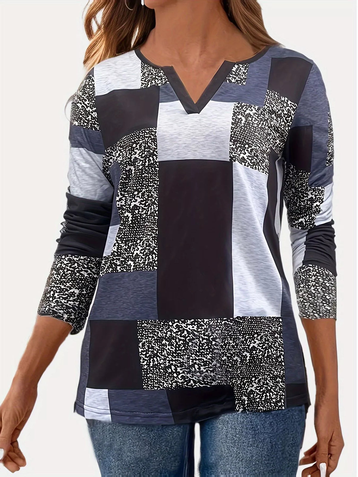 Camiseta de manga larga con cuello en V