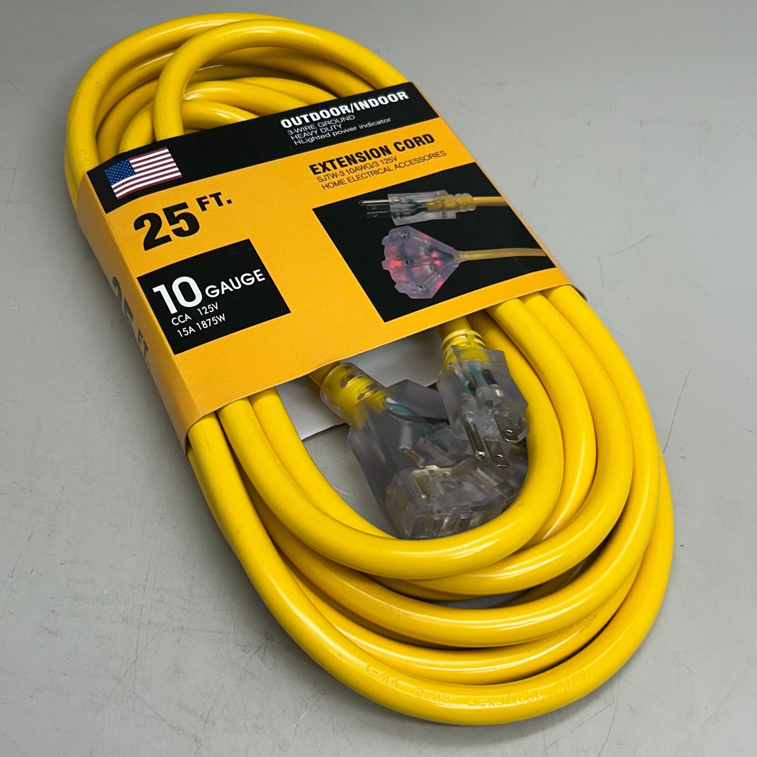 ACCESORIOS ELÉCTRICOS PARA EL HOGAR Cable de extensión de alta resistencia para exterior/interior, calibre 10, 25' amarillo SJTW-3