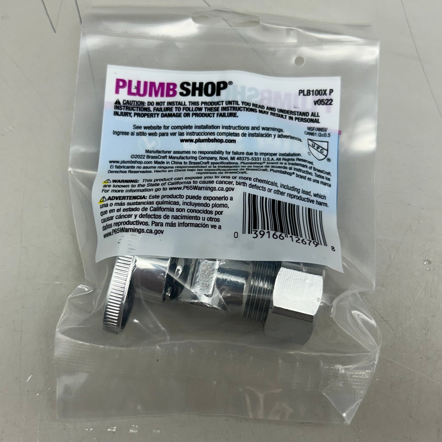PLUMBSHOP (Paquete de 3) Llave de escuadra de giro 1/2"x3/8" Cromada PLB100