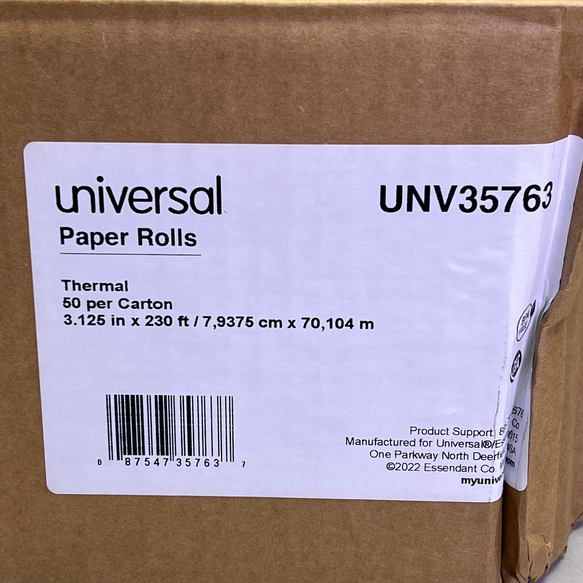 UNIVERSAL (50 ROLLOS) Rollos de Papel Térmico para Impresora 3.13" X 230' Blanco UNV35763
