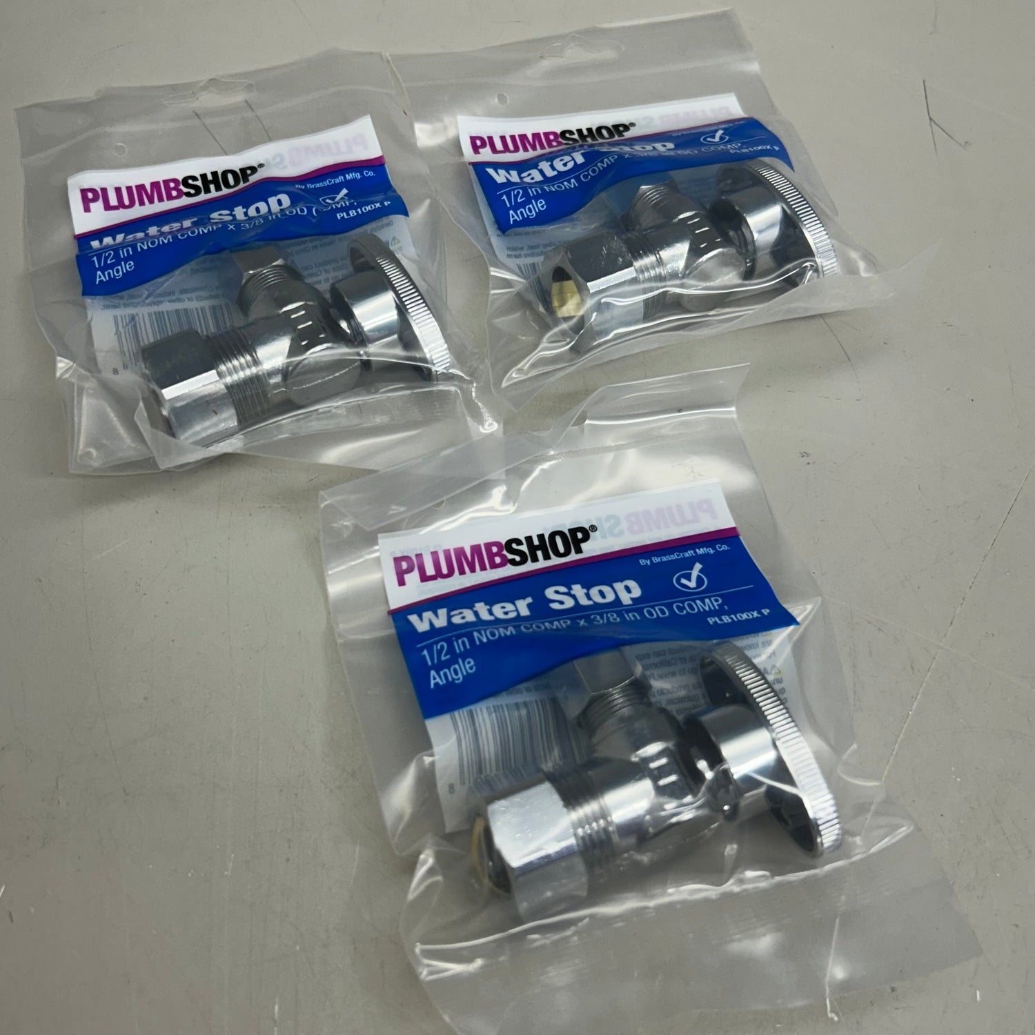 PLUMBSHOP (Paquete de 3) Llave de escuadra de giro 1/2"x3/8" Cromada PLB100