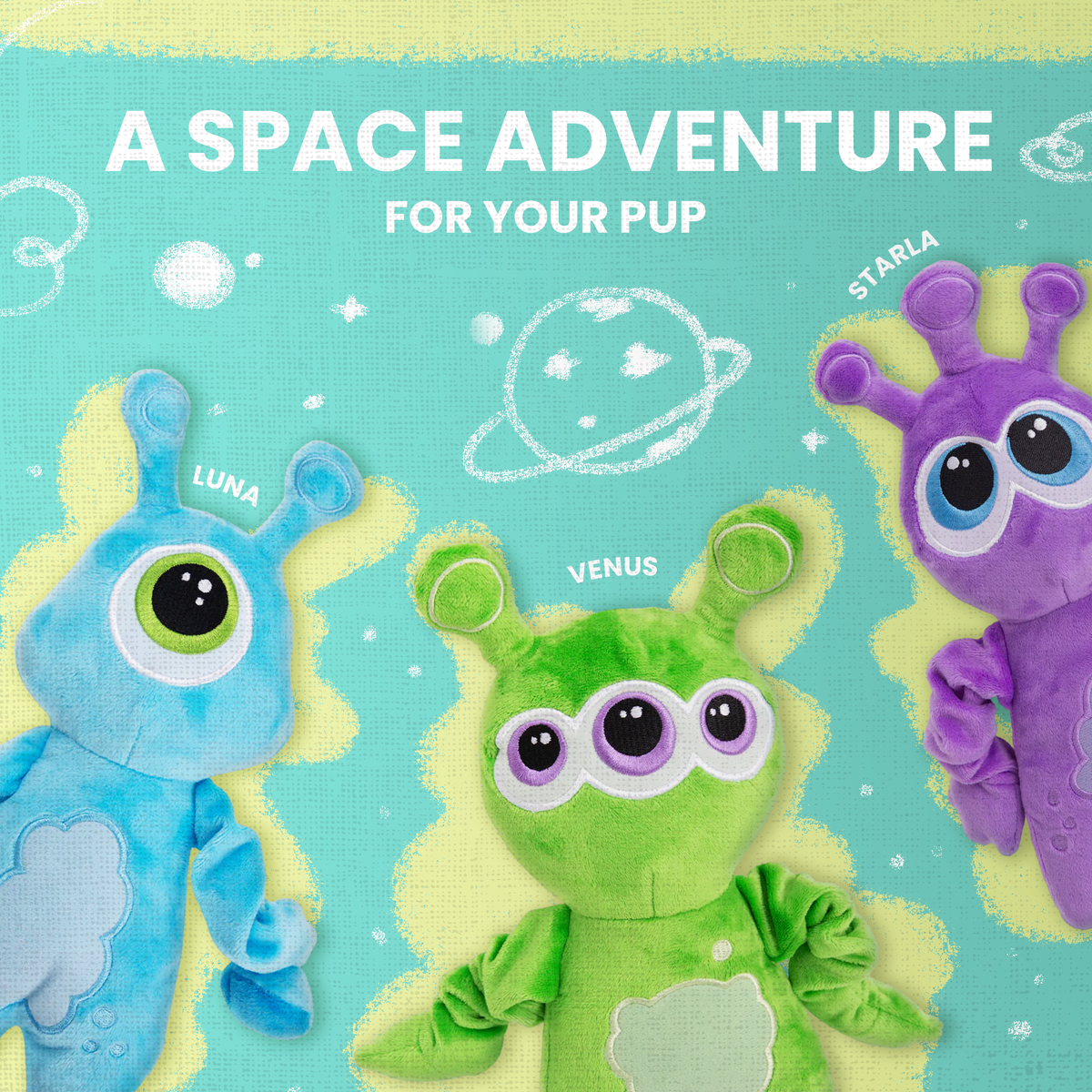 ooOOOooo Aliens 3-Pack Plush Dog Toys