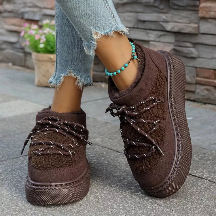 Botas de invierno de plataforma con cordones y forro afelpado acogedor