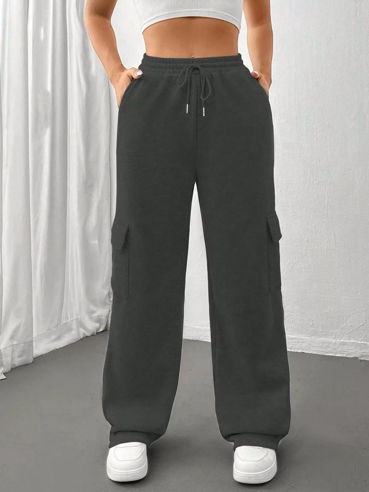 Pantalones de corte holgado con cintura con cordón