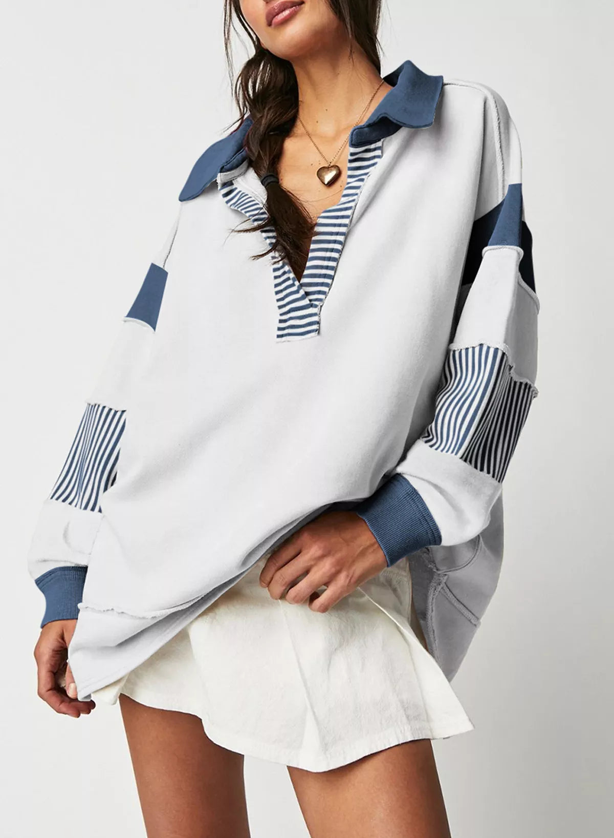 Sudadera con cuello Johnny, bloques de color y rayas
