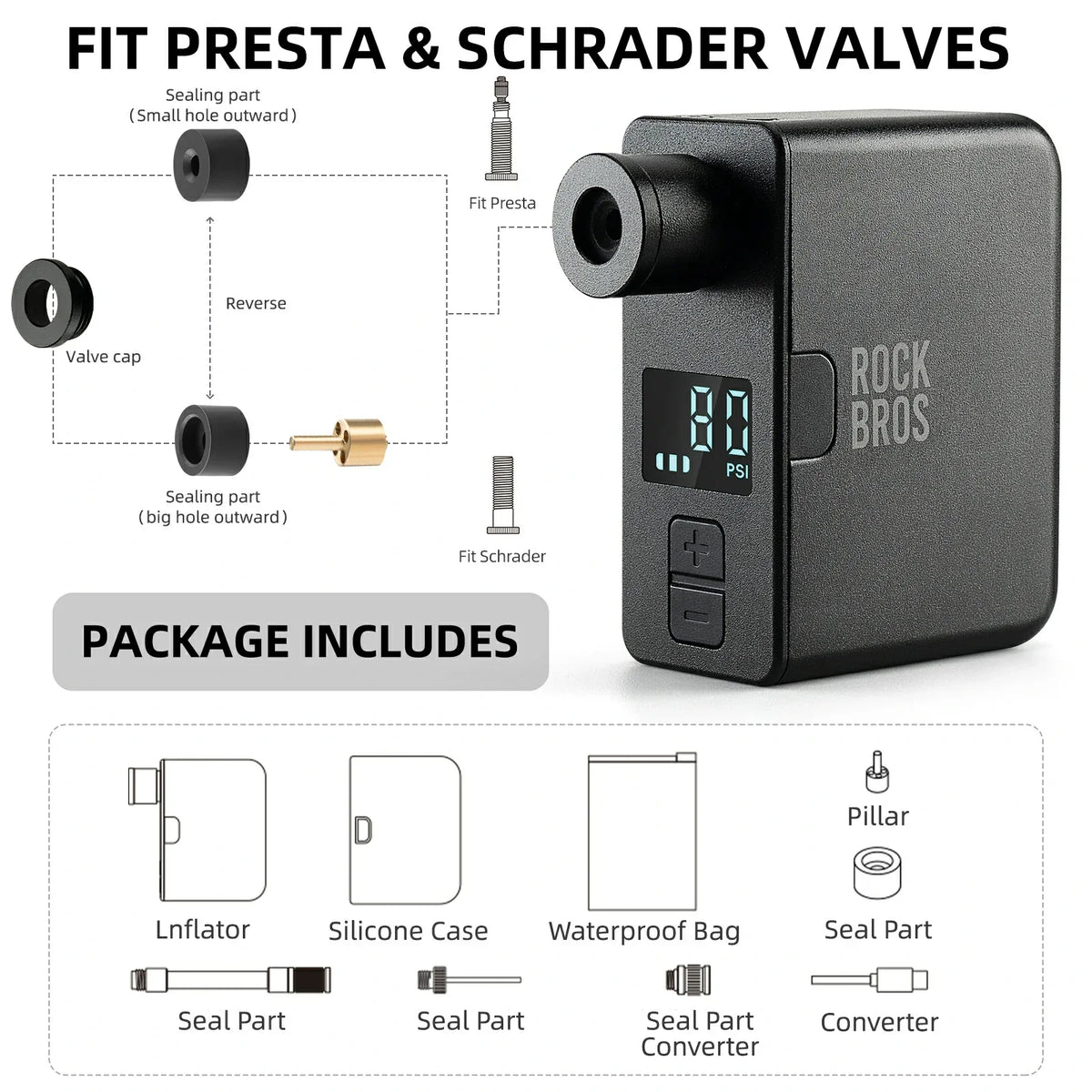 Minibomba de aire eléctrica ROCKBROS AS1 Pro con potencia de 120 PSI 