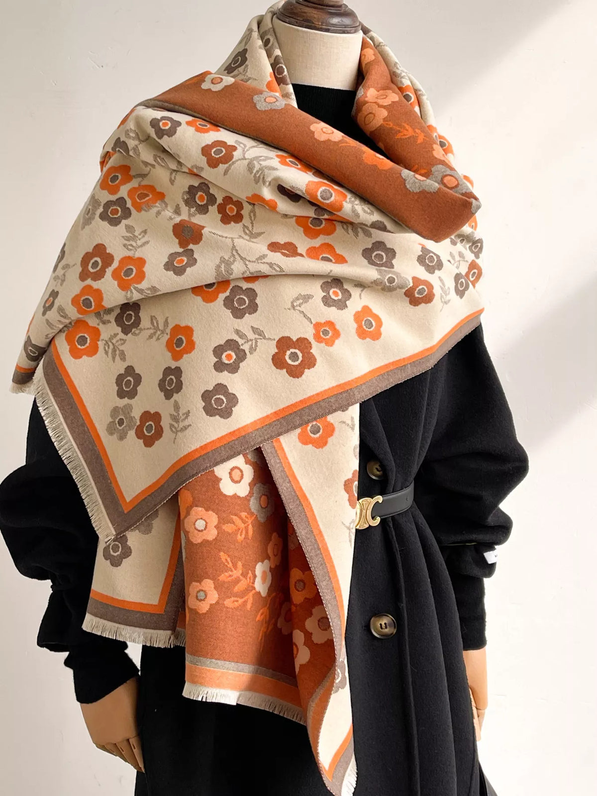 Bufanda de invierno cálida con estampado floral