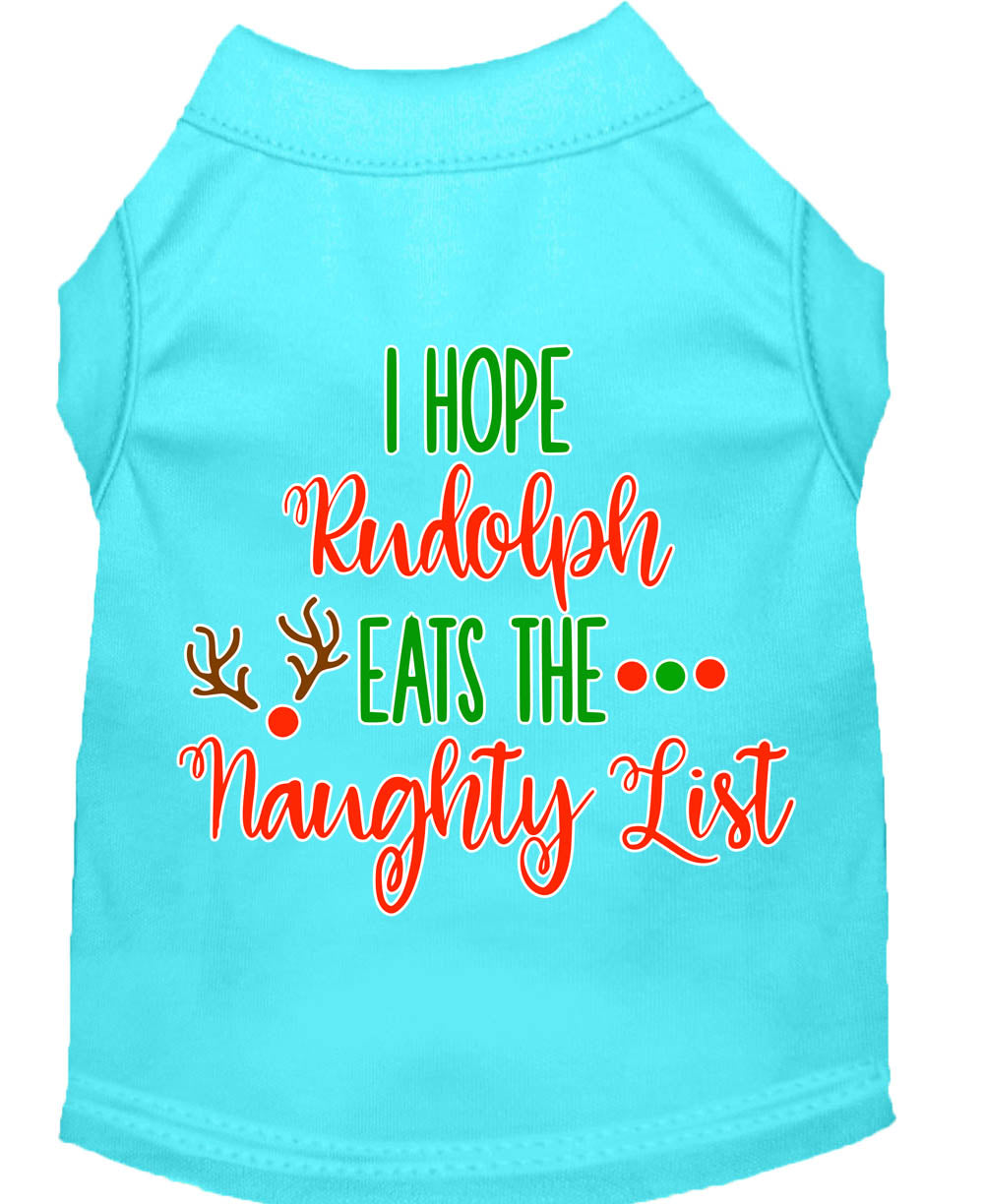 Camiseta navideña para perros y gatos con la frase "Espero que Rudolph se coma la lista de los traviesos".