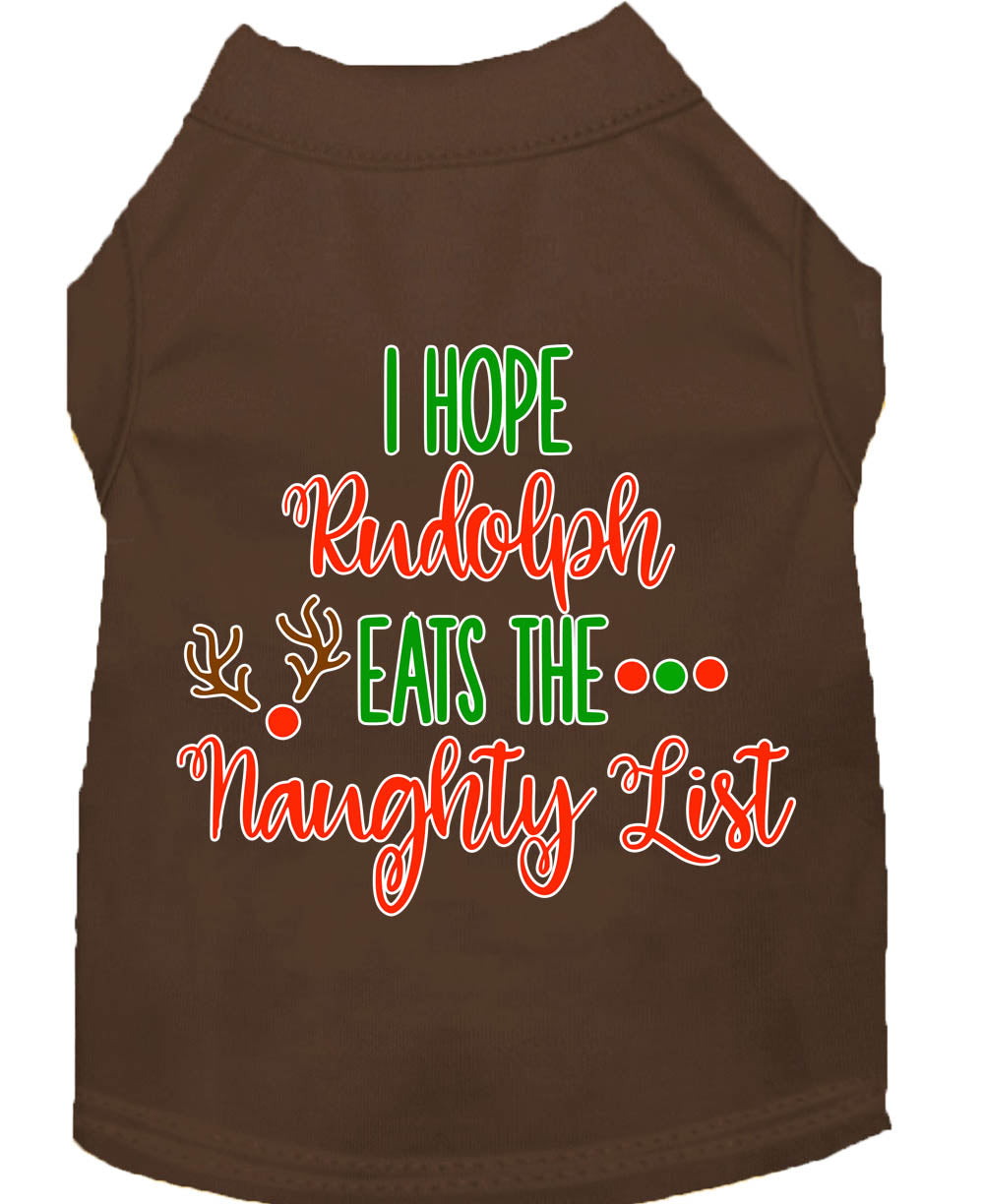 Camiseta navideña para perros y gatos con la frase "Espero que Rudolph se coma la lista de los traviesos".