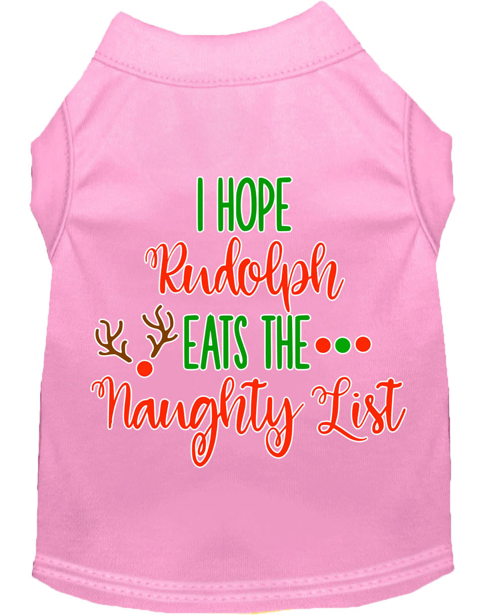 Camiseta navideña para perros y gatos con la frase "Espero que Rudolph se coma la lista de los traviesos".