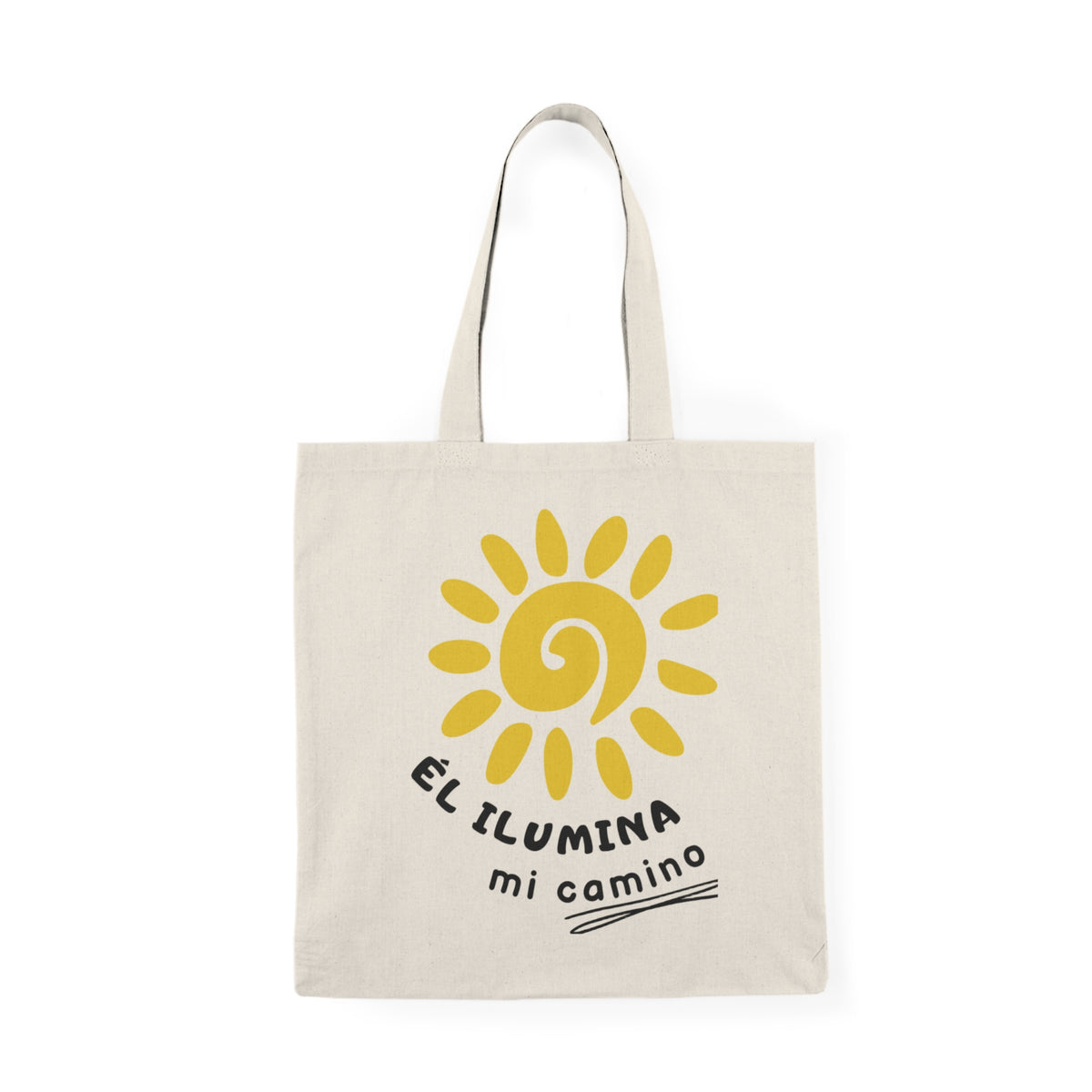 Tote Bag — "Él ilumina mi camino" Tote de mercado de inspiración española con gráfico de sol