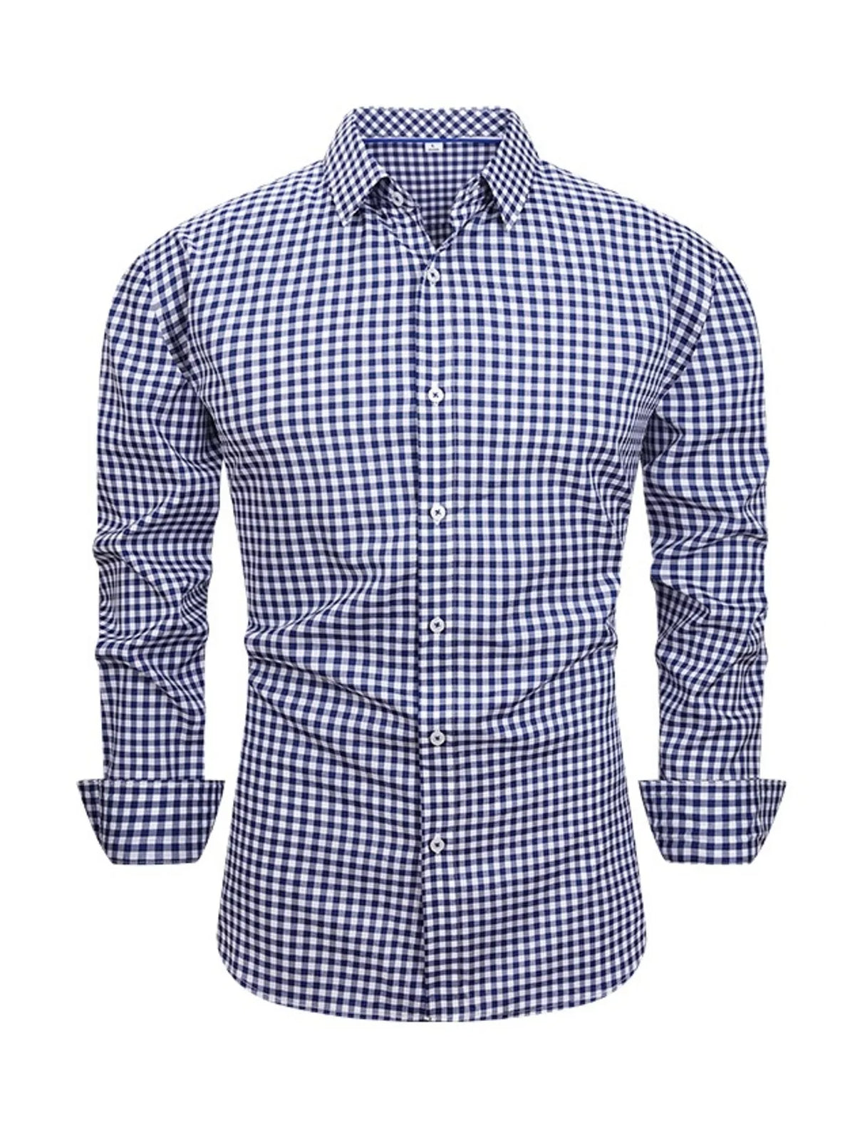 Men's Full Size Classic Fit Long Sleeve Gingham Shirt Plus Size