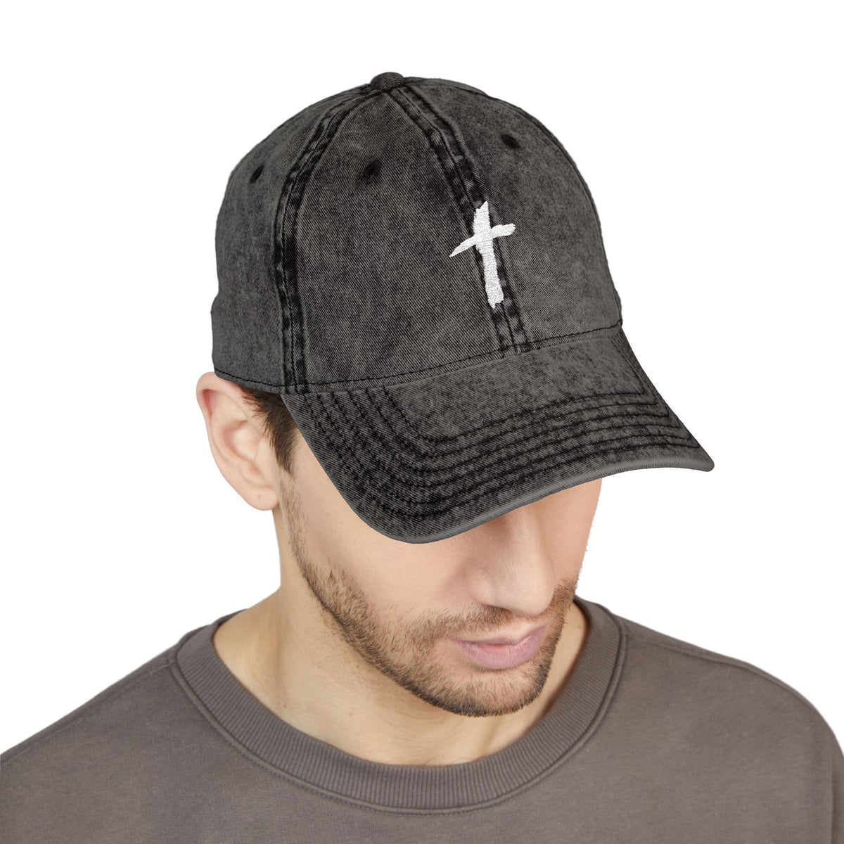 Embroidered Cross Vintage Cap